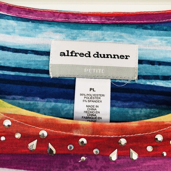 ALFRED DUNNER WOMENS TOP PETITE LARGE CREW NECK, SHORT SLEEVE STRIPED SHARKBITE - Picture 4 of 7